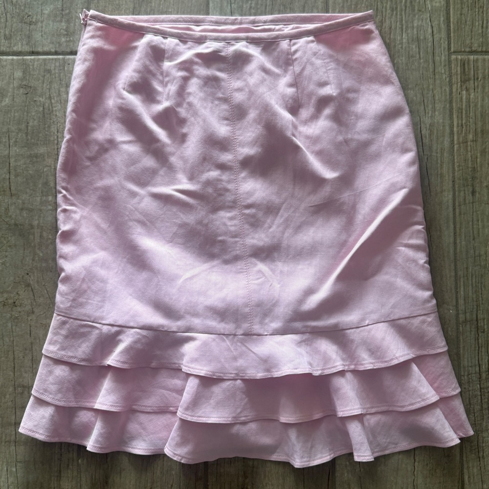 Ann Taylor LOFT Pink Tiered Ruffle Hem Skirt Size 4 NWT Side Zip Lined Knee